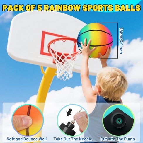 Mini Rainbow Sports Balls, 5PCS 6'' Inflatable Vinyl Playground Balls for Kids Toddlers, Colorful Rubber Bouncy Balls, Multi Colors Kick Balls Handball for Pool, Lawn, Indoor, Outdoor Play Toys in Saudi Arabia