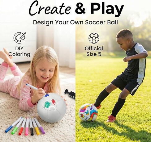 كرة قدم مقاس 5 لون نقي يمكنك صنعها بنفسك كهدية للأطفال مع 8 أقلام رسم ومضخة هواء in Kuwait