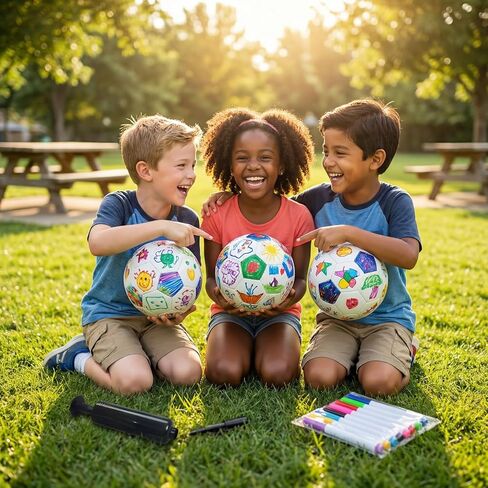 كرة قدم مقاس 5 لون نقي يمكنك صنعها بنفسك كهدية للأطفال مع 8 أقلام رسم ومضخة هواء in Kuwait
