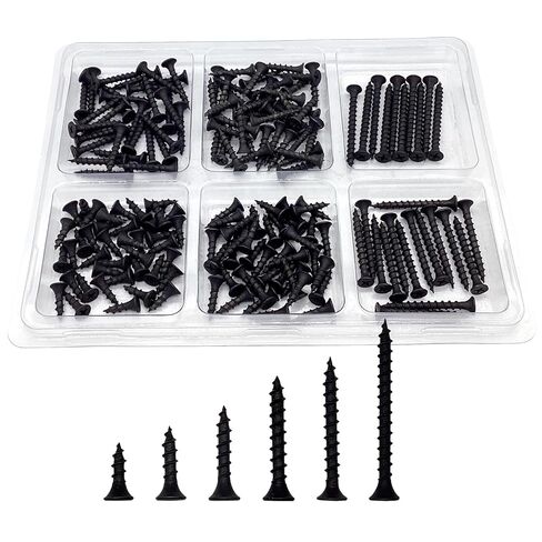 170PCS Wood Screws Assortment Kit, Drywall Screws, Black Wood Screws, Assorted Wood Screws, Flat Head Screws, Screw Assortment, Self-Tapping Screws for Wood, 6 Sizes in Saudi Arabia