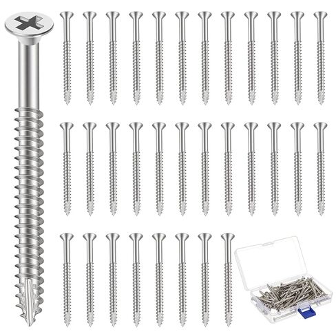 100 Pack Satin Nickel Wood Screws #9 Extra Long Heavy-Duty Hinge Screws for Doors, Cabinets, Furniture & DIY Projects (3 Inch,Sliver) in Saudi Arabia