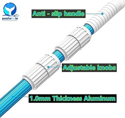 POOLWHALE Professional 12 Feet Blue Anodized Aluminum Telescopic Swimming Pool Pole,Adjustable 3 Piece Expandable Step-Up,for Skimmer Nets, Vacuum Heads and Brushes, Strong Grip & Lock in Kuwait