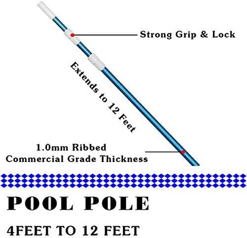 POOLWHALE Professional 12 Feet Blue Anodized Aluminum Telescopic Swimming Pool Pole,Adjustable 3 Piece Expandable Step-Up,for Skimmer Nets, Vacuum Heads and Brushes, Strong Grip & Lock in Kuwait