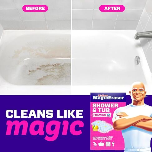 Mr. Clean Magic Eraser Sponge, Bathroom, Shower, Tub Cleaner, Soap Scum Remover, Bathroom Cleaning Supplies, Dawn Cleaning Power with Lemon Scent, Shower & Tub, 6ct in Kuwait