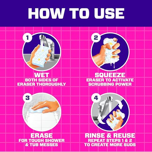 Mr. Clean Magic Eraser Sponge, Bathroom, Shower, Tub Cleaner, Soap Scum Remover, Bathroom Cleaning Supplies, Dawn Cleaning Power with Lemon Scent, Shower & Tub, 6ct in Kuwait