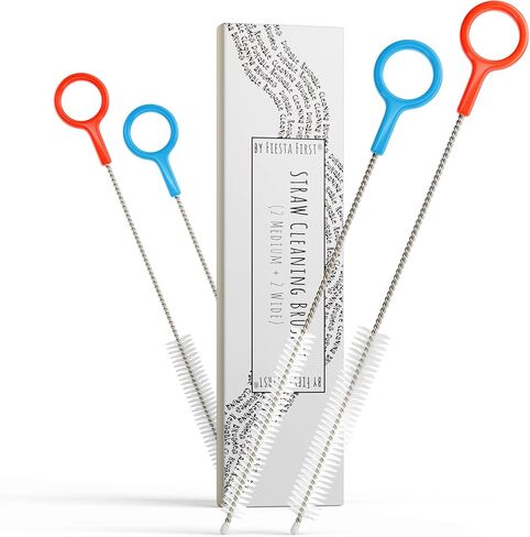 Buenalife Heavy Duty Cleaning Brushes Set of 4 - Extra Long Straw Cleaners for Metal and Plastic Reusable Drinking Straws, to Clean Small Spaces, Sippy Cups, Water Bottles - Sturdy Hard Brush Bristles in Saudi Arabia