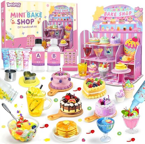 Mini Bake Shop DIY Toy Set, Making 14Pcs Pretend Desserts & Cakes, Resin & Clay Kitchen Play Kit, Scene Display Creativity & STEM Party Gift, Craft Kit for Kids Girls Boys Ages 8+ in Kuwait