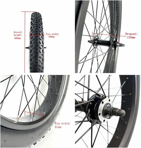 Electric Fat Bike Front Wheel 24''x4.0 with Tire Bearing Hub 12GA Spokes Tyre Black Alloy Aluminum Snow Bicycle Snow Bike Rim Wheel 24 Bolt On in Kuwait