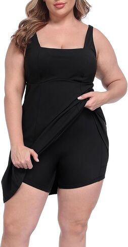 HDE Womens Plus Size Easy Quick Slip Tennis Dress Square Neck Workout Athletic Golf Active Dresses Built-in Shorts and Bra in Saudi Arabia