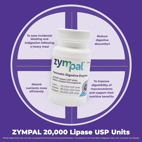 إنزيمات البنكرياس الهضمية 20,000 وحدة ليباز USP - مكمل إنزيم البنكرياس الهضمي عالي الفعالية لتخفيف الغازات والانتفاخ وعسر الهضم - صحة الأمعاء وامتصاص العناصر الغذائية - 50 كبسولة in Saudi Arabia