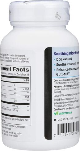 العلاج الأنزيمي، خلاصة العرقسوس (DGL) (بدون فركتوز)، 100 قرص قابل للمضغ. عبوة من 1 in Kuwait