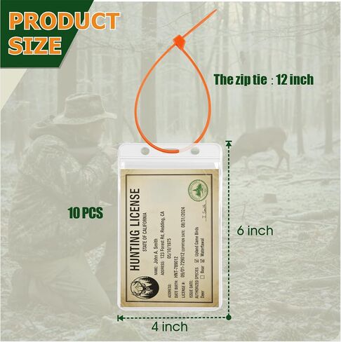 10 عبوات من حامل رخصة الصيد والصيد - حامل بطاقات شفاف مقاوم للماء مع أربطة بسحاب لتصاريح الصيد، وعلامات إلك تركيا الغزلان وتراخيص الرماية in Kuwait