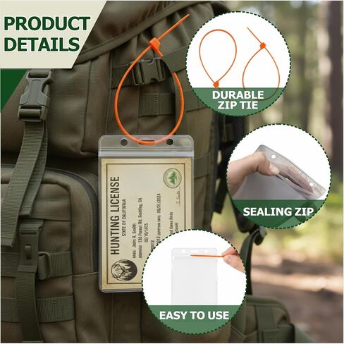 10 عبوات من حامل رخصة الصيد والصيد - حامل بطاقات شفاف مقاوم للماء مع أربطة بسحاب لتصاريح الصيد، وعلامات إلك تركيا الغزلان وتراخيص الرماية in Kuwait