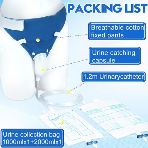 Wearable Leak-Proof Male Urinal Includes 1000 ml/2000 ml Urine Bag, 1.2M Tube and Breathable Support Pants, Male External Catheter for the Elderly and paralyzed Patients (Elderly Male) in Saudi Arabia