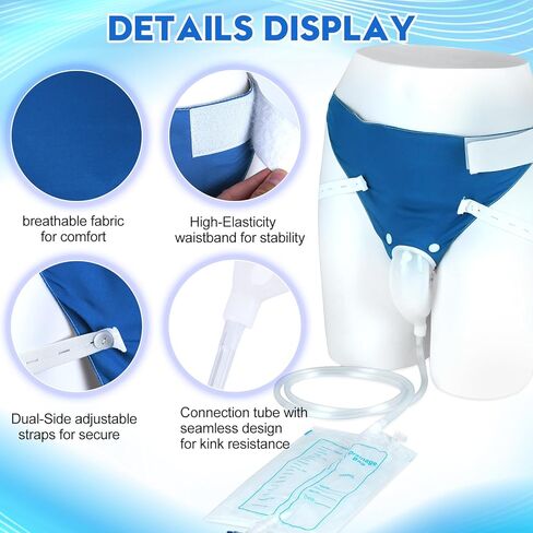 Wearable Leak-Proof Male Urinal Includes 1000 ml/2000 ml Urine Bag, 1.2M Tube and Breathable Support Pants, Male External Catheter for the Elderly and paralyzed Patients (Elderly Male) in Saudi Arabia