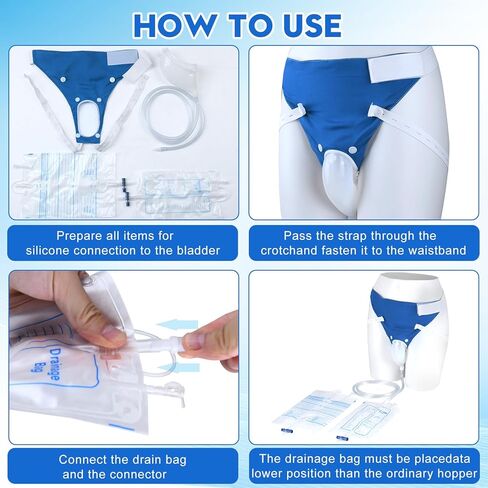 Wearable Leak-Proof Male Urinal Includes 1000 ml/2000 ml Urine Bag, 1.2M Tube and Breathable Support Pants, Male External Catheter for the Elderly and paralyzed Patients (Elderly Male) in Saudi Arabia