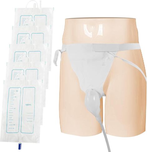 جهاز تجميع البول يمكن ارتداؤه مع 5 أكياس بول من السيليكون قابلة لإعادة الاستخدام (1000 مل)، وقسطرة خارجية محمولة، وسراويل ثابتة من القطن تسمح بمرور الهواء ومضادة للتسرب ومضادة للارتجاع للرجال والمسنين والمرضى طريحي الفراش in Kuwait