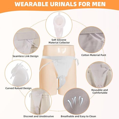 جهاز تجميع البول يمكن ارتداؤه مع 5 أكياس بول من السيليكون قابلة لإعادة الاستخدام (1000 مل)، وقسطرة خارجية محمولة، وسراويل ثابتة من القطن تسمح بمرور الهواء ومضادة للتسرب ومضادة للارتجاع للرجال والمسنين والمرضى طريحي الفراش in Kuwait