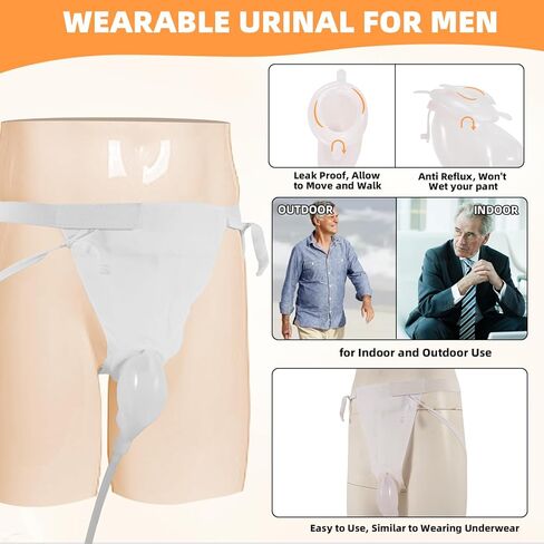 جهاز تجميع البول يمكن ارتداؤه مع 5 أكياس بول من السيليكون قابلة لإعادة الاستخدام (1000 مل)، وقسطرة خارجية محمولة، وسراويل ثابتة من القطن تسمح بمرور الهواء ومضادة للتسرب ومضادة للارتجاع للرجال والمسنين والمرضى طريحي الفراش in Kuwait