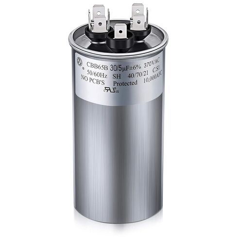 55/5 MFD uF 370/440V CBB65 مكثف دائري مزدوج التشغيل لمحرك التيار المتردد، مكثف HVAC، استبدال مكيف الهواء، مضخة الحرارة، تشغيل المروحة، مكثف مستقيم بارد، مدرج في قائمة UL in Saudi Arabia