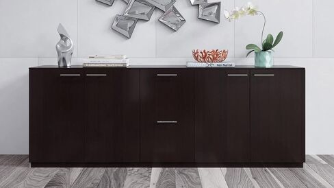 Zuri Furniture Regan Modern مصقول المكاتب المصقولة وتخزين مجلس الوزراء Credenza - أبيض in Saudi Arabia