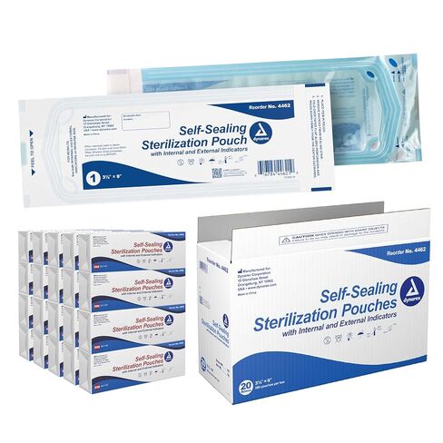 Dynarex Sterilization Pouches - Self-Sealing Autoclave Bags for Medical, Dental, Tattoo & Nail Care Tools - Blue-Tinted Transparent Cover, Dual Color Indicators - 3.5" x 9", 20 Boxes of 200 in Saudi Arabia