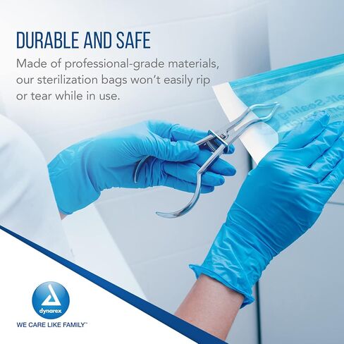 Dynarex Sterilization Pouches - Self-Sealing Autoclave Bags for Medical, Dental, Tattoo & Nail Care Tools - Blue-Tinted Transparent Cover, Dual Color Indicators - 3.5" x 9", 20 Boxes of 200 in Saudi Arabia