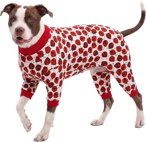 Lovinpet الكلاب الكبيرة من ملابس بيجاماس ، بيتبول أوكسي ، ناعم ، بيجامات سحرة خفيفة الوزن ، ملابس بيتبول ، تغطية كاملة الكلب ، مطبوعات الخنفساء الحمر in Kuwait