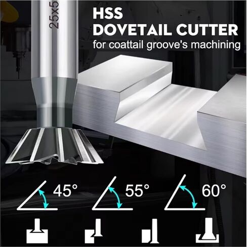 5pcs/Set Dovetail Milling Cutter 45°/55°/60° HSS High-Speed Steel CNC Tool Slotting Tool(25mm*60° 10T) in Saudi Arabia