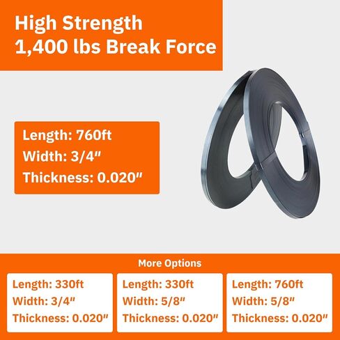 ملف الربط الفولاذي - 3/4 بوصة × 0.020 بوصة × 760 قدمًا، لفة ربط معدنية، قوة كسر 1400 رطل، مجموعة أدوات ربط البليت شديدة التحمل للشحن والتعبئة الصناعية in Kuwait