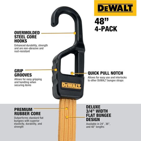 DEWALT DXBC301448 أشرطة بنجي مسطحة فاخرة مقاس 48 بوصة أسود/أصفر، 4 عبوات in Kuwait
