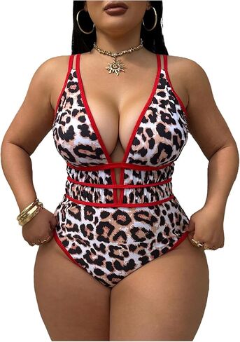 بدلة سباحة نسائية من قطعة واحدة مقاس كبير من SHENHE للتحكم في البطن وطباعة الفهد in Kuwait