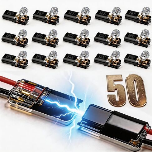 50Pcs Quick Connect Wire Connectors – Double Wire Plug in with Locking Buckle, Flame Retardant Wire Connectors for Strip Lights DIY Crafting, Low-Voltage Decor, Model Kits, 9A 300V, 18-22 AWG in Saudi Arabia