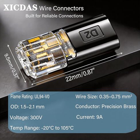 50Pcs Quick Connect Wire Connectors – Double Wire Plug in with Locking Buckle, Flame Retardant Wire Connectors for Strip Lights DIY Crafting, Low-Voltage Decor, Model Kits, 9A 300V, 18-22 AWG in Saudi Arabia