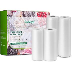 أكياس مانعة للتسرب من Gasbye، بكرات أكياس بطول 200 قدم مع 8 بوصات × 50 بوصة (كرتان) و11 بوصة × 50 بوصة (كرتان)، تصميم 7 طبقات فائق السماكة مضاد للثقب لتخزين الطعام محكم الغلق وفيديو صوتي، خالية من مادة BPA، 4 عبوات in Kuwait