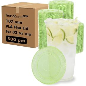 Karat Earth 107mm PLA Flat Lids for 32oz Cold Cups, BPI Certified Lids – 500 Count in Saudi Arabia