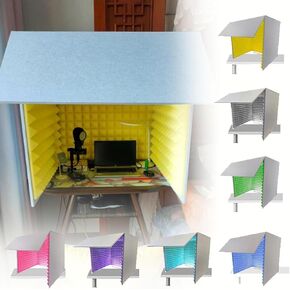 Portable Vocal Recording Booth, Microphone Foam Booth Cube, Desktop Soundproof Cover, High Density Absorbent Foam, Isolation Shield, for Home Office and Studio,Yellow-80 * 80 * 80cm in Kuwait