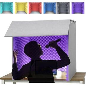 Portable Soundproof Vocal Recording Booth, Isolation Box with Sound Absorbing Foam Panels, Desktop Acoustic Shield for Studio Quality Voice Recording, Yellow,Grey in Saudi Arabia