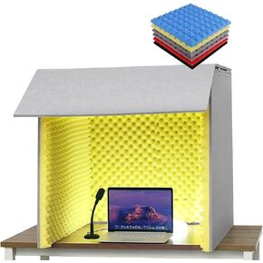 كشك صوتي محمول للتسجيل، غطاء سطح المكتب عازل للصوت، صندوق كشك عزل الميكروفون، كشك تسجيل صوتي محمول، مثبطات اللهب، سهل التجميع، أزرق - 80 * 80 * 80 سم in Kuwait