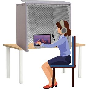 كشك صوت عزل محمول، غطاء عازل للصوت لسطح المكتب، عازل للضوضاء، استوديو تسجيل صوتي مصنوع ذاتيًا، درع ممتص، مكعب كشك إسفنجي للميكروفون، لسطح المكتب، الاستوديو، البودكاست، رمادي in Kuwait