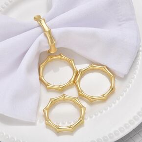 مجموعة حلقات مناديل الخيزران الذهبية مكونة من 12 حلقة، حلقة منديل بمفاصل الخيزران الصلبة، حامل مناديل المزرعة الأنيقة لحفلات الزفاف، عيد الفصح، عيد الشكر وديكور إعداد طاولة الطعام اليومي (ذهبي غير لامع 12) in Kuwait