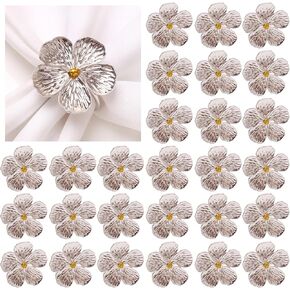 مجموعة حلقات مناديل فضية على شكل زهرة مكونة من 50 قطعة، حامل حلقات مناديل معدنية لامعة على شكل زهرة لموسم الزفاف والولائم وجمع عيد الميلاد وديكور حفلات الشتاء وإبزيم إعداد الطاولة Mgrlfbl (فضي 50) in Kuwait