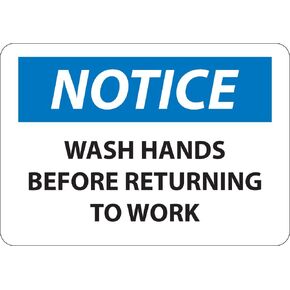 National Marker N43RB "Notice, Wash Hands Before Returning to Work" Sign, Rigid Plastic, 10" x 14" in Kuwait