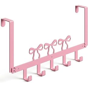 Pink Over the Door Hooks, 2 Pack Metal Door Hanger Hooks for Towels Coats & Bags, Bow Over Door Hook Rack Organizer for Bathroom Girls Bedroom Closet, Coquette Room Decor, No Drill in Saudi Arabia