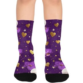 جوارب لافندر ذهبية على شكل قلب للمشي لمسافات طويلة - جوارب شتوية حرارية سميكة دافئة للأطفال الصغار للأولاد والبنات للمدرسة، والارتداء اليومي والأنشطة الخارجية in Kuwait