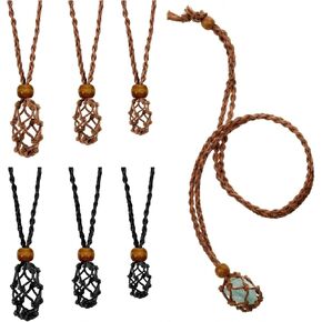 4 PCS Crystal Cage Necklace Cord, Empty Stone Holder Empty Necklaces Holders Quartz Crystal Stone Cords Replacement Hand-Woven Cords for DIY Jewelry Making in Kuwait
