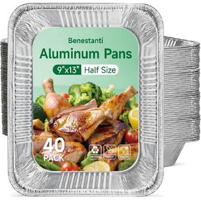 9x13 Inch Aluminum Pans -(40 Pack),Disposable Half Size Foil Pans,Deep Tin Foil Pan,Disposable Baking Pans for Cooking,Heating, Storing, Prepping Food,Steam Table Deep Trays,Oven-Safe in Kuwait