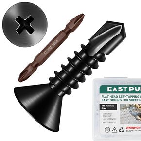 250pcs #8 x 1-1/4 Sheet Metal Self Tapping Screws Assortment Kit, 410 Stainless Steel Flat Head High-Strength Fast Self-Drilling Screws, Black Oxided in Kuwait