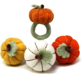 Global Crafts Handmade Felt Napkin Rings Set from Nepal, 4-Pack, Pumpkin Multicolor in Kuwait