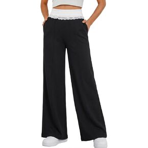 EMMIOL Wide Leg Sweatpants for Women Baggy High Waisted Lace Trim Trendy Yoga Pants Casual Daily Lounge Pants in Saudi Arabia